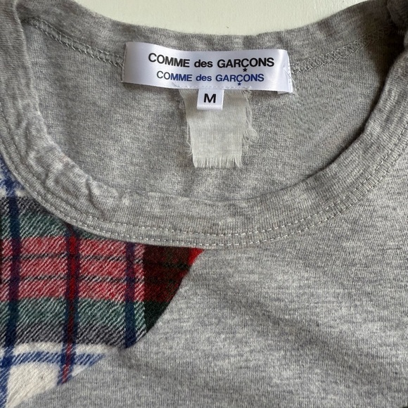 Vintage COMME DES GARCONS Gray Long Sleeve T Shirt with Round Plaid Patchwork -M - Picture 6 of 11